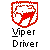 Red pixelated shield with abstract red and gray shapes inside, below which black and white pixelated text reads 'Viper Driver' on gray background.