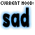 A contact sheet of two animated frames showing the word 'sad' with pixelated text and blue glow effects on a white background.