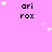 Pink background with repeated 'ari rox' text and white stars; some star positions shift across frames.