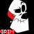 A static image of a white skull with black eye sockets and red cheek accents, labeled 'GRIM' in pixelated text below.