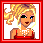 A 48x48 pixel animated contact sheet with three visible frames showing a blonde cartoon character and text elements on pink backgrounds.