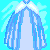 Pixel art animation of a blonde character in a blue dress with white accents, showing sequential changes from full-body to upper-body view against light blue background.