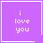 Purple square icon with white text 'i love you' and a small heart symbol in the bottom-right corner.