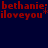 Red text reading 'bethanie: iloveyou' with a small star symbol appears on four distinct background colors in a