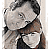 A static image with a grayscale photo of two people embracing in the top-left corner, surrounded by pixelated red hearts and repeated text "I love you, always, forever" in black pixelated font.