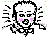 Three pixelated character portraits with distinct facial features and expressions on a gray background, each with motion lines and scattered colored pixels.