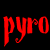 A contact sheet of five animated frames showing the word 'pyro' in various fiery color schemes and styles against a black background with a gray transparency indicator.