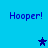 Blue background with four 'Hooper!' text blocks and three star symbols in different positions.