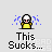 Pixelated character in yellow shirt with white hair, crying blue tears, text 'This Sucks...' below, some frames show 'SNIFF' above the character.