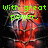A red and white animated character with glowing eyes and a dynamic pose, accompanied by green pixelated text on a black background.