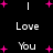 Black background with white text reading "I Love You" arranged in a pattern, surrounded by pink plus signs