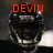 A football player wearing a black helmet with silver face mask appears in four with orange text overlays reading DEVIN, FOR, SEVEN, and a blank space