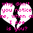 Pixelated pink text on white heart shapes against black background, repeating 'why don't you notice me, when all I see is you?' in mirrored pairs.