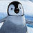 Pixelated penguin character with black head, white face, and gray body against blue background; text "I Love Penguins" appears on right side.