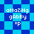 Pixelated text 'amazing gabby =p' on blue and cyan checkered background with diamond pattern variations.