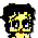 Four pixel-art character heads with black hair, yellow checkered faces, blue eyes, and red mouths arranged in a
