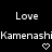 Black background with white pixelated text reading "Love" twice above "KamenashiKamenashi" and two pixelated heart symbols below.