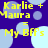 Pixelated text on a blue background with light blue circles, repeating 'Karlie + Maura = My BFFs' in yellow font.