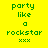 Four pixelated display the phrase 'party like a rockstar xxx' in green text on varying bright backgrounds
