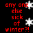Red pixelated text on black background reads 'any one else sick of winter?!' with white snowflakes appearing and disappearing in different positions across frames.