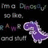 Pixelated static image with dark background showing partial text fragments and a purple pixelated shape on the right.