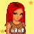 Pixel art contact sheet showing multiple frames of an animated buddy icon with a red-haired character, text elements, and star decorations on a yellow background.
