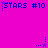 A static image with a bright pink background displaying repeated blue text and star symbols in a pattern