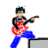 Pixelated cartoon figures playing instruments with plus signs between them and a green equal sign on the right.