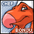 Animated orange dragon head with pink nose and white chef hat, displaying sequential mouth and eye movements against light blue background.