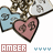 Animated sequence of heart-shaped pendants with Chinese characters, showing text variations in a