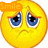 Yellow circular emoji face with blue eyes and downturned mouth, orange 'Smile' text above left eye in two side-by-side views.