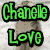 Green text 'Chanelle Love' over a blurred figure, cyan 'Cute' over a dog, pink 'Animals!' over a person in grass.