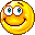 Six pixelated yellow smiley faces arranged in two of three, each with blue eyes and brown eyebrows showing different mouth expressions including closed smiles and open mouths with red tongues