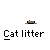 Pixel art animation of a character interacting with a cat litter box, showing sequential poses and a small pile of litter.