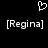 Pixelated white heart symbol above two identical text labels reading [Regina] on a black background.