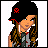 Pixel art contact sheet showing a female skater character in multiple frames with text labels "skater" and "chick" on separate panels.