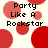 Pixelated red circles on a light background with black text reading "Party Like A Rockstar" in four quadrants.