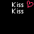 Pixelated text 'Kiss' repeated four times with a red heart symbol between two pairs on black background.