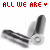 identical bullet-shaped icons with metallic silver and black coloring, each positioned above a red text phrase that changes