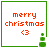Four identical square with green borders display red text 'merry christmas' and a heart symbol, each with a green pixelated tree on the right side