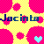 Pixelated icon with yellow background, pink circular shapes, and blue text reading 'Jacinta' overlaid on a light blue heart symbol.