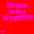Red background with repeated pink text 'Megan lovez Wyatt!!!!!!' and small purple star symbols in a pattern