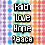 A static image displays four vertical of text on a pixelated background with alternating color patterns