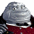 Pixelated gray creature with four eyes, black pupils, and a wide mouth, wearing a red garment with brown spots and dark sleeves.