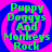Four identical display green text "Puppy Doggys And Monkeys Rock" over a blue and pink spiral background with no visible animation changes