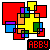Pixelated abstract icon with red, yellow, blue, green, purple, and orange blocks; text "ABBY" in different colors below.