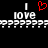 Black background with white pixelated text 'I love' and a red heart symbol above the word 'love', repeated twice horizontally.