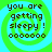 Four identical pixelated display "you are getting sleepy!" text over a green and cyan spiral background with six dots below