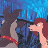 Pixelated cartoon-style icon featuring two characters with one holding a red object against a blue background.