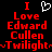 Red pixelated text on black background reads 'I Love Edward Cullen Twilight' with a white heart symbol above 'I' and wavy lines below 'Twilight'